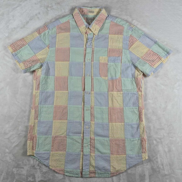 J. Crew Factory Other - J. Crew‎ Seersucker Shirt Men's Large Tall LT Classic Patch Work Short Sleeve